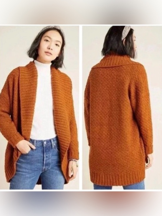 Anthropologie Sweaters - Anthropologie Women’s Small Rust Brown Oversized Open Front Cardigan